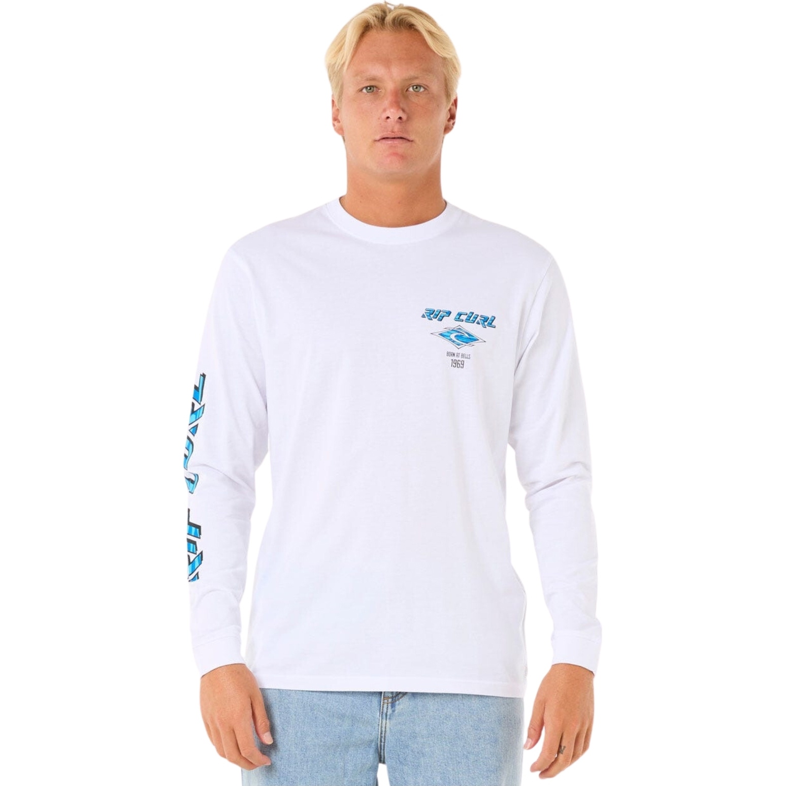 2026 Rip Curl Heren Fade Out Icon Long Sleeve Tee 0BQMTE - White